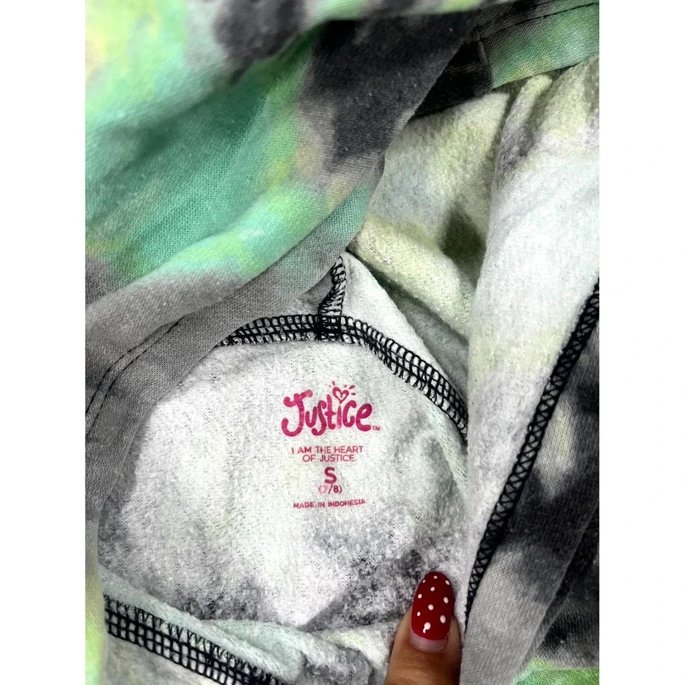 Justice Hoodie Girls S(7/8) Multi Cotton Tie Dye Glitter Logo Lined Pullover